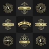 vintage logotipos e monogramas conjunto elegante floresce linha arte gracioso enfeites vitoriano estilo modelo Projeto vetor