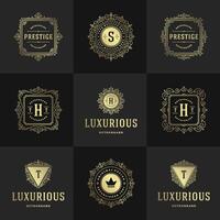 vintage logotipos e monogramas conjunto elegante floresce linha arte gracioso enfeites vitoriano estilo modelo Projeto vetor