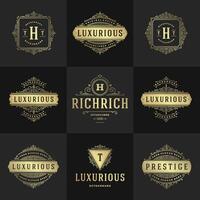 vintage logotipos e monogramas conjunto elegante floresce linha arte gracioso enfeites vitoriano estilo modelo Projeto vetor