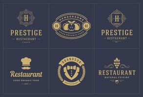 restaurante logotipos e Distintivos modelos conjunto ilustração. vetor