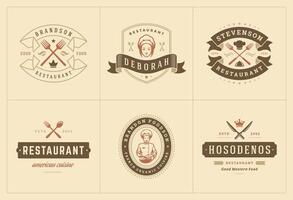 restaurante logotipos e Distintivos modelos conjunto ilustração. vetor
