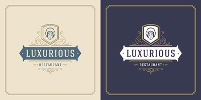 restaurante logotipo modelo ilustração para cardápio e cafeteria placa vetor