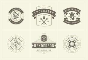 restaurante logotipos e Distintivos modelos conjunto ilustração. vetor