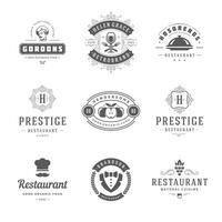 restaurante logotipos e Distintivos modelos conjunto ilustração. vetor