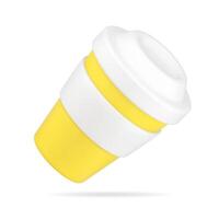 cartão copo para beber 3d ícone. amarelo ecológico recipiente com branco tampa vetor