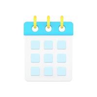 Área de Trabalho calendário 3d ícone. organizador página com células para datas e notas vetor