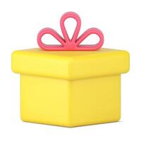 amarelo presente caixa 3d ícone. ouro embalagem com vermelho volume arco vetor