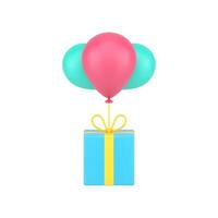 azul feriado caixa em balões 3d ícone. volumétrico presente moscas em colori balões vetor