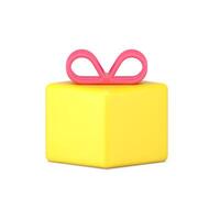 amarelo quadrado presente com Rosa arco 3d ícone. feriado surpresa dentro ouro caixa vetor