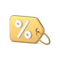 caro metálico dourado tag corda percentagem horizontal suspensão 3d ícone realista modelo vetor