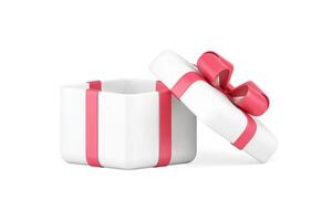 romântico branco lustroso presente caixa pacote com aberto boné feriado festa celebração realista 3d ícone vetor