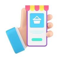 conectados compras Smartphone inscrição digital loja o negócio masculino mão navegando 3d ícone vetor