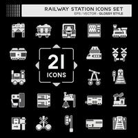 ícone conjunto estrada de ferro estação. relacionado para trem estação símbolo. lustroso estilo. simples Projeto ilustração vetor