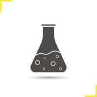 ícone de glifo de reação química. drop shadow poção garrafa silhueta símbolo. frasco de laboratório. espaço negativo. ilustração isolada do vetor