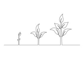 contínuo 1 linha arte crescendo brotar. plantar folhas semente crescer solo plantinha eco natural Fazenda conceito pró ilustração vetor