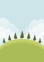 natureza panorama dentro simples estilo fundo. verde árvore em colina, Relva plano ilustração. verão panorama vetor
