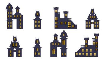 conjunto do ícones do místico casas para dia das Bruxas. ilustração dentro uma plano estilo. vetor