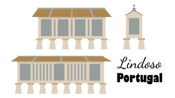 lindoso Portugal. antigo celeiros elevado acima a terra para proteger a grão a partir de roedores. estilo simples ilustração vetor