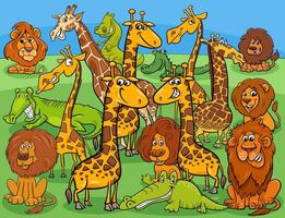 grupo de personagens em quadrinhos de animais selvagens de desenhos animados vetor