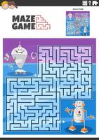 Labirinto jogos com desenho animado dois robôs fantasia personagens vetor