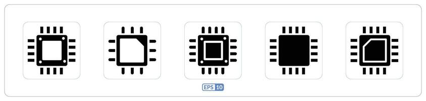 CPU ícone definir. chipset, CPU, microchip símbolo definir. vetor