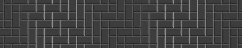 Preto espinha de peixe inserido telha horizontal textura. cozinha backsplash mosaico layout. banheiro, chuveiro ou banheiro chão decoração. pedra ou cerâmico tijolo parede fundo vetor