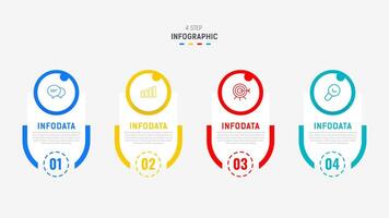 quatro degrau infográfico elemento Projeto modelo para apresentação. processo diagrama e apresentações etapa, fluxo de trabalho disposição, bandeira, fluxo gráfico, informação gráfico ilustração. vetor