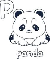 panda ilustração Preto e branco panda alfabeto coloração livro ou página para crianças vetor