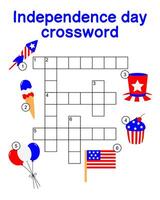 palavras cruzadas enigma jogos do 4º do Julho EUA independência dia. imprimível planilha com solução para escola e pré escola. vetor