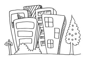 esboço desenhado de mão de casa e cidade isolado no fundo branco. vetor