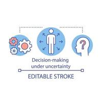 tomada de decisão sob o ícone do conceito de incerteza. maneiras de resolver o problema. duvidoso. ilustração de linha fina de ideia de situação de vida difícil. desenho de contorno isolado do vetor. curso editável vetor
