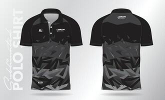 Preto pólo jérsei camisa brincar modelo Projeto para badminton, tênis, futebol, futebol ou esporte uniforme dentro frente Visão e costas visualizar. vetor