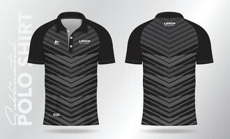 Preto pólo jérsei camisa brincar modelo Projeto para badminton, tênis, futebol, futebol ou esporte uniforme dentro frente Visão e costas visualizar. vetor