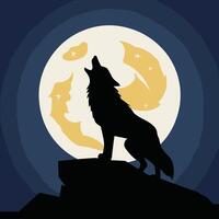 Lobo , imprimível coleção, uivando lobo, três Lobos em pedra, selvagem animal, coragem e bravura símbolo, ícone desenhando preto, branco fundo vetor