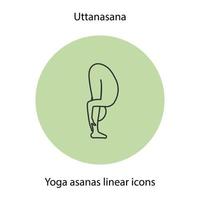 ícone linear de posição de ioga uttanasana. ilustração de linha fina. símbolo de contorno de ioga asana. desenho de contorno isolado de vetor