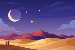uma sereno deserto panorama debaixo uma estrelado noite céu vetor