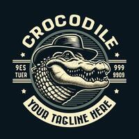 crocodilo logotipo, Projeto para distintivo, emblema, ou impressão, safári logotipo projeto, ilustração vetor
