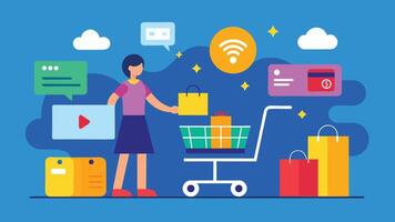 conectados compras e comércio eletrônico conceito ilustrações vetor
