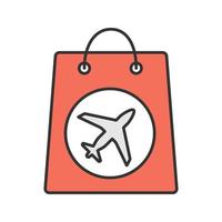 ícone de cor de compra isenta de impostos. sacola de compras com o avião. ilustração vetorial isolada vetor