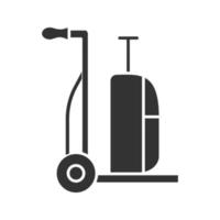 ícone de glifo de carrinho de bagagem. carrinho de mão com bagagem. carrinho de boneca. símbolo da silhueta. espaço negativo. ilustração isolada do vetor