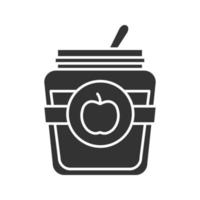 ícone de glifo do frasco de geléia de maçã. fruta em conserva. símbolo da silhueta. espaço negativo. ilustração isolada do vetor