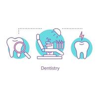 ícone do conceito de odontologia. ilustração de linha fina de ideia de stomatology. diagnóstico e tratamento dentário. desenho de contorno isolado de vetor