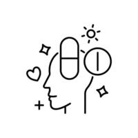 mental saúde remédio. uma cabeça ilustração com 2 remédio símbolo para representar mental saúde remédio. vetor