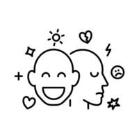 múltiplo personalidade. uma cabeça ilustração com 2 rostos, feliz e triste humor para representar múltiplo personalidade emitir. vetor