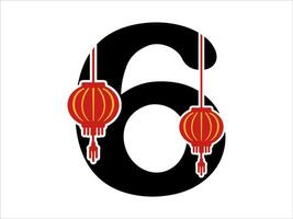 chinês lanterna alfabeto número 6 vetor