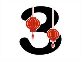 chinês lanterna alfabeto número 3 vetor