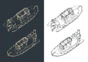 rígido inflável barco isométrico desenhos vetor