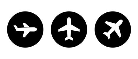 avião, avião ícone conjunto em Preto círculo. aeronaves, voar conceito vetor