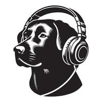 cachorro dentro fones de ouvido ouvindo para música, Preto cor silhueta vetor
