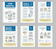 layout de modelo de folheto de aluguel de automóveis. alugar um carro. opções de leasing de automóveis, preços. folheto, livreto, design de impressão de folheto com ilustrações lineares. layouts de página de vetor para revistas, relatórios, pôsteres